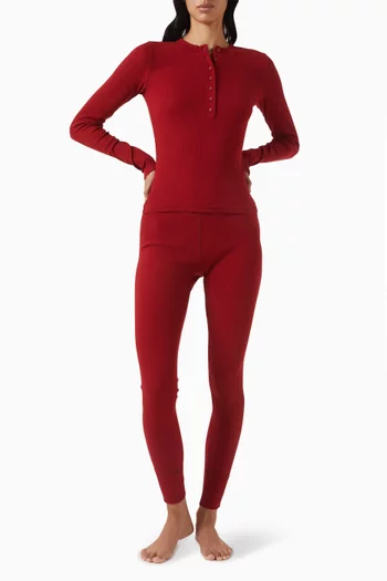 Cotton Rib Henley & Leggings Set