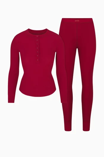 Cotton Rib Henley & Leggings Set