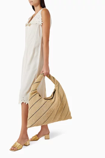 Large Hop Bag in Raffia Torchon & Leather