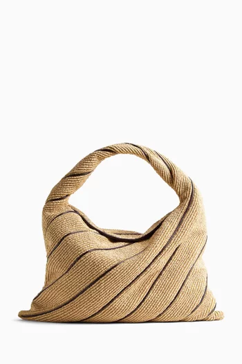 Large Hop Bag in Raffia Torchon & Leather