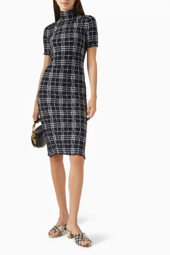 Check Rib-knit Dress in Wool Blend