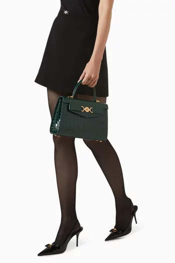 حقيبة متوسطة بيد علوية وشعار ميدوسا 95' جلد بنقشة جلد التمساح