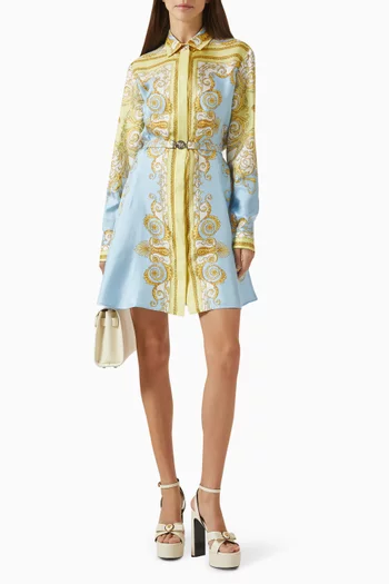 فستان قصير بنقشة باروكية فولار حرير تويل