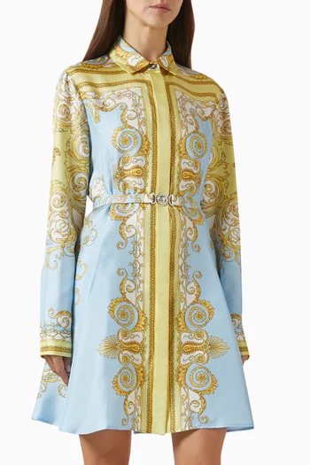 فستان قصير بنقشة باروكية فولار حرير تويل