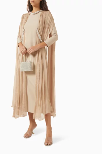 Embellished Cape Dress in Chiffon & Crepe