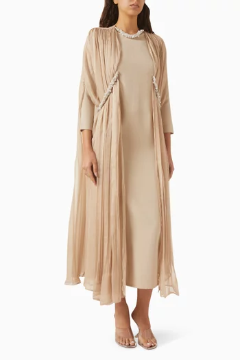 Embellished Cape Dress in Chiffon & Crepe
