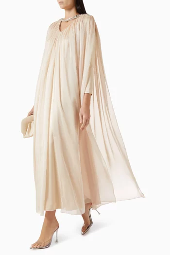 فستان سهرة مزين بتطريزات بالكريستال شيفون وكريب