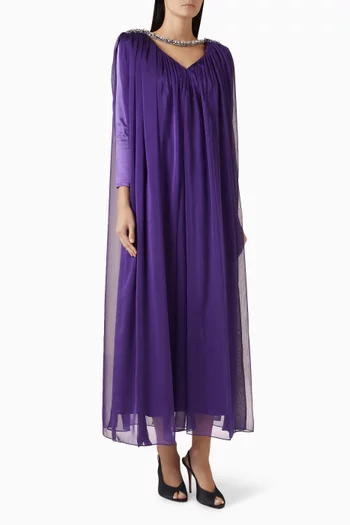 فستان سهرة مزين بتطريزات بالكريستال شيفون وكريب