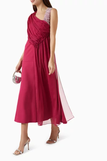 فستان سهرة مزين بتطريزات بالكريستال كريب وشيفون