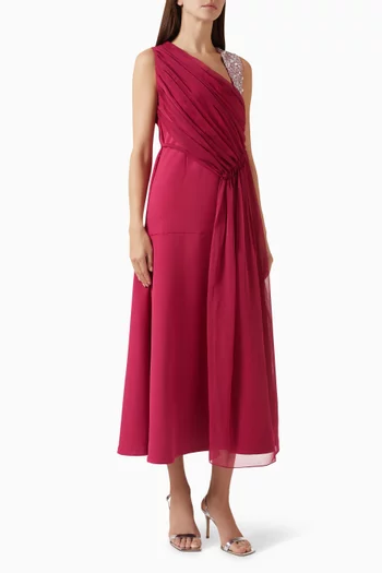 فستان سهرة مزين بتطريزات بالكريستال كريب وشيفون