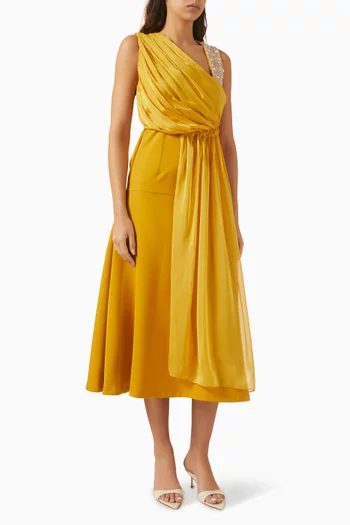 فستان سهرة مزين بتطريزات بالكريستال كريب وشيفون