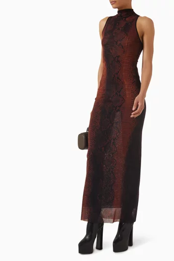 فستان بنقشة جلد أفعى قماش شبكي