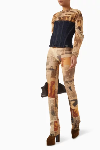 بنطال بنقشة جرائد قماش شبكي