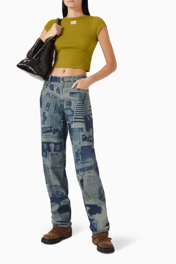 تي شيرت قصير برقعة بشعار الماركة قطن