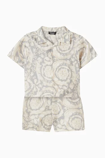 طقم قميص وشورت بنقش باروكي حرير تويل