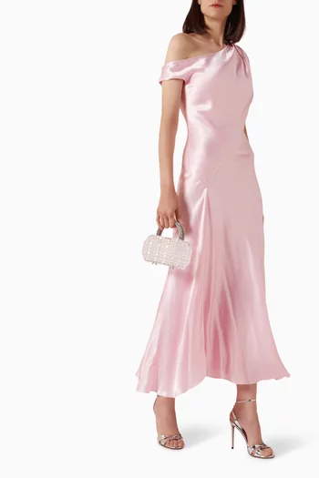 فستان لا لون طويل بدرابيه غير متماثل