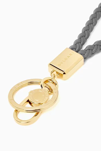 Bvlgari Keyring in Braided Leather & Gold-plated Brass