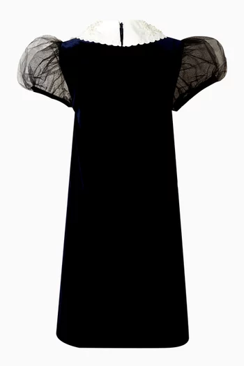 Flower Trim Dress in Velvet & Tulle