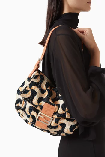 حقيبة كتف ماما مستطيلة بنقشة مموجة مزينة بالخرز من الألفينيات