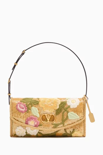 DeVain Small Shoulder Bag in Embroidered Satin