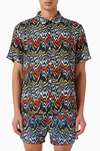 Abstract Zigzag Bowling Shirt in Viscose