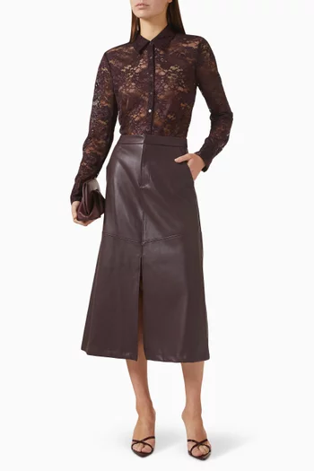 Robyn Aline Midi Skirt in Vegan Leather