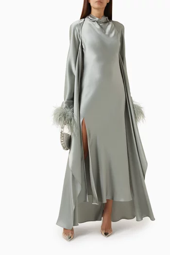 Doubleface Drape Neck Maxi Dress in Satin