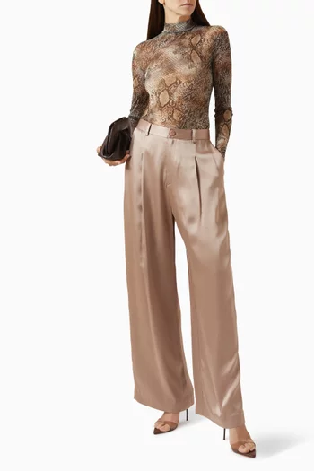 Relaxed Pleated Pants in Satin
