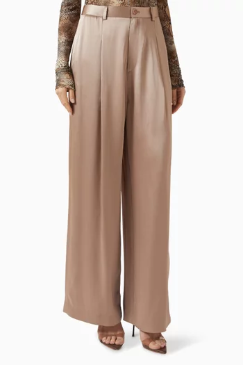 Relaxed Pleated Pants in Satin