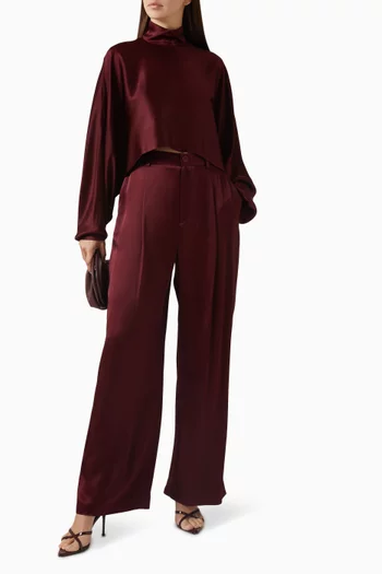 Relaxed Pleated Pants in Satin