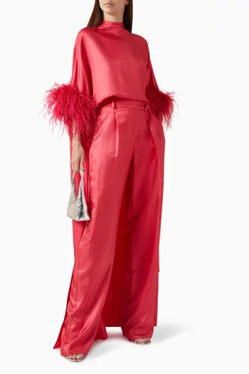 Belted Wide-leg Pants in Silk-twill