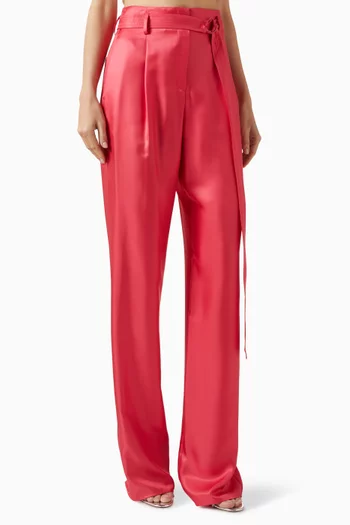 Belted Wide-leg Pants in Silk-twill