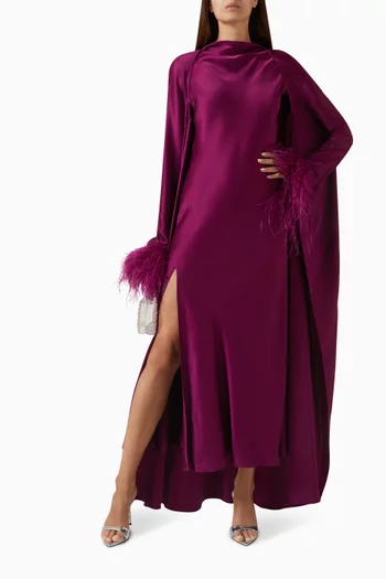 Long-sleeve Ostrich Cuff Kaftan in Satin