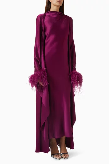 Long-sleeve Ostrich Cuff Kaftan in Satin