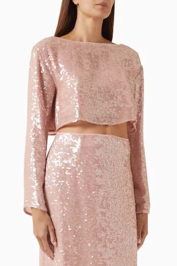 Boat-neck Sequin-embellished Cropped Top