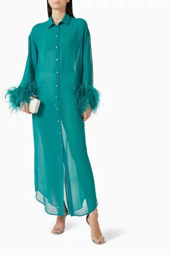 Feather-trim Dress in Georgette