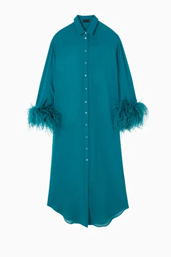 Feather-trim Dress in Georgette