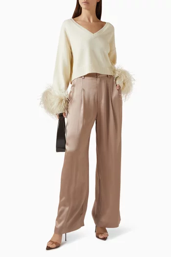 V-neck Feather Cropped Sweater in Merino-wool