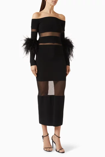 Feather-trim Dress in Rayon Viscose Blend