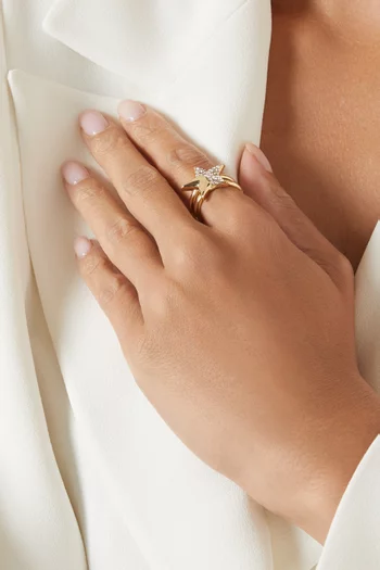 خاتم ستار مرصع بكريستالات بافيه معدن مطلي ذهب عيار 18‏