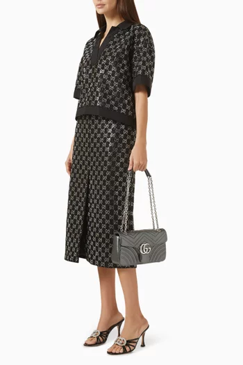 Embroidered Midi Skirt in Wool-tweed Lamé