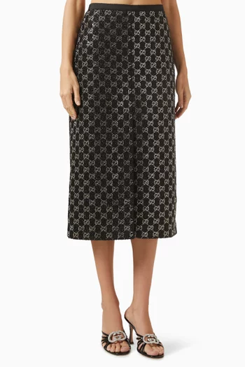 Embroidered Midi Skirt in Wool-tweed Lamé