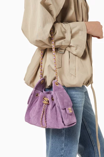 Mini 25 Drawstring Flap Bag in Suede