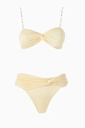 Pearl-embellished Ruched Bikini Set
