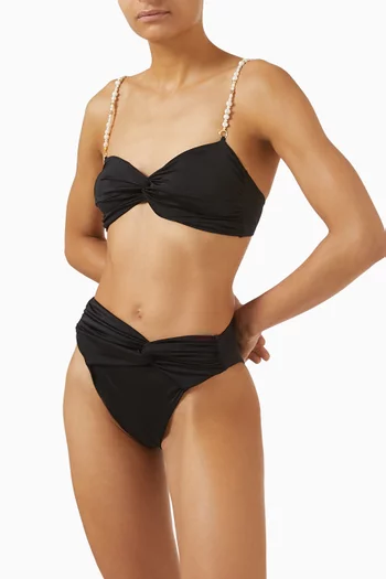Pearl-embellished Ruched Bikini Set