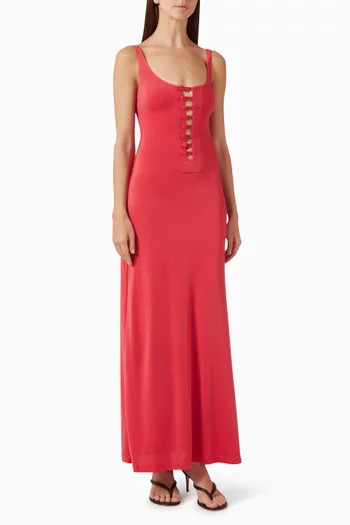 Faux Pearl Button Maxi Dress in Jersey