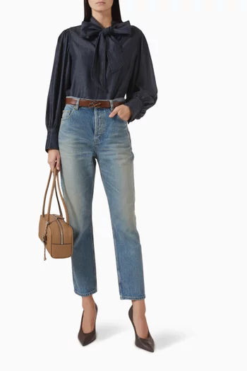 Fluid Tie-neck Blouse in Denim