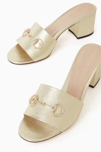 Horsebit 55 Mule Sandals in Metallic Leather