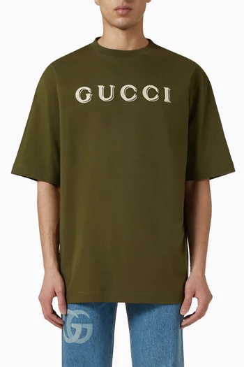 تي شيرت فضفاض بشعار الماركة قطن جيرسيه