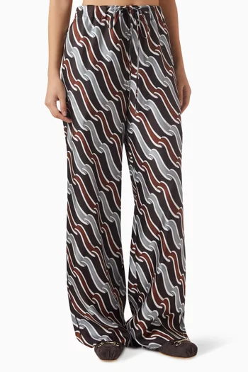 Printed Wide-leg Pants in Silk Twill